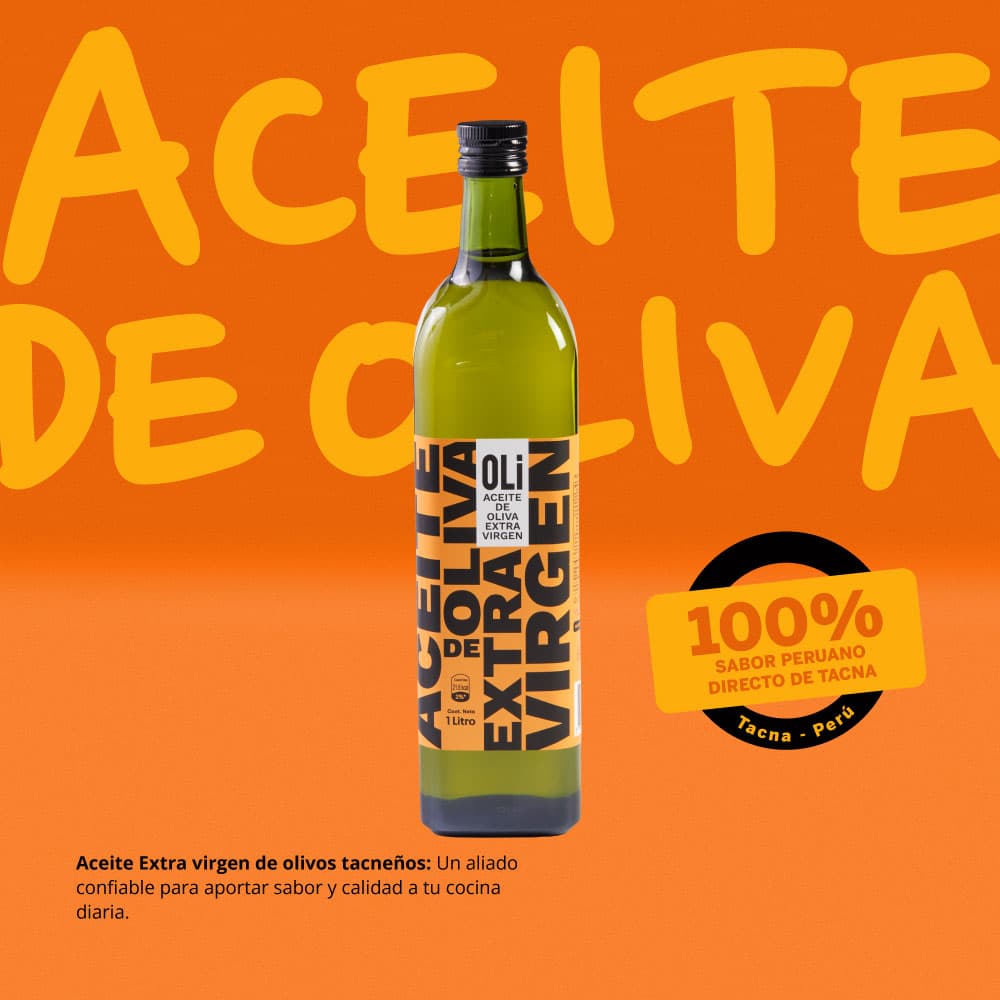 Aceite de oliva extra virgen OLI 21 peruano en botella de 1 litro