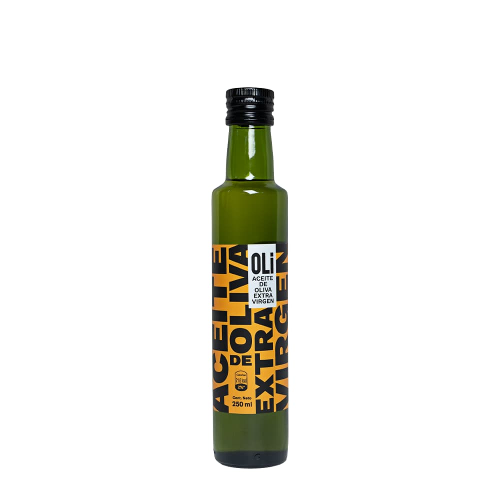 Aceite de oliva extra virgen OLI 21 de Tacna en botella de vidrio verde de 250 ml