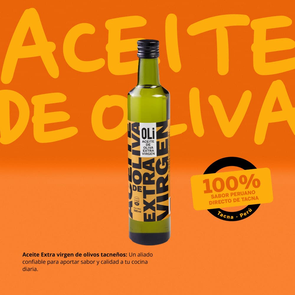 Aceite de oliva extra virgen OLI 21 peruano en presentación de 500 ml