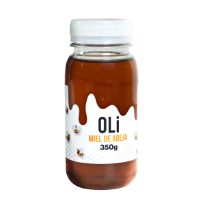 Miel de abeja natural OLI 350 g en frasco transparente vista frontal