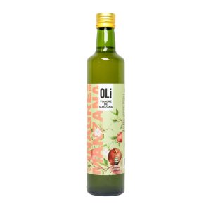 Vinagre de manzana OLI 500 ml vista frontal en botella de vidrio