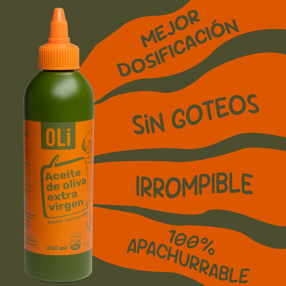 Aceite de oliva extra virgen OLI 21 con botella apachurrable y mejor dosificación
