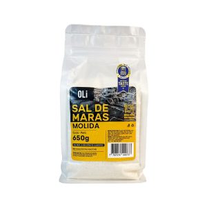 Bolsa de Sal de Maras molida OLI 650g con etiqueta amarilla y sello Taste Award 2025